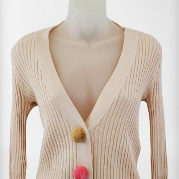Ribbed neutral cardigan with pom pom snaps size XS NWT - Picture 4 of 11